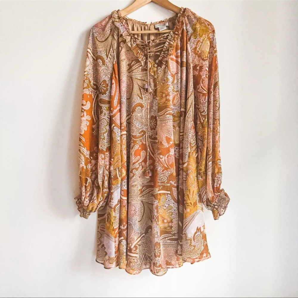 Haute Hippie Paisley Print Long Sleeve Chiffon Dress S